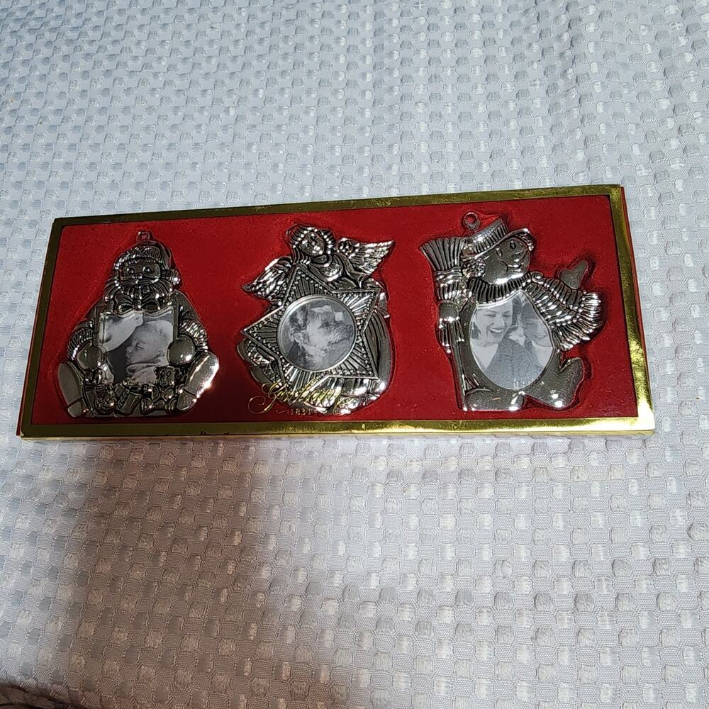 GORHAM NWT SET OF 3 SILVER PLATED PICTURE CHRISTMAS ORNAMENTS